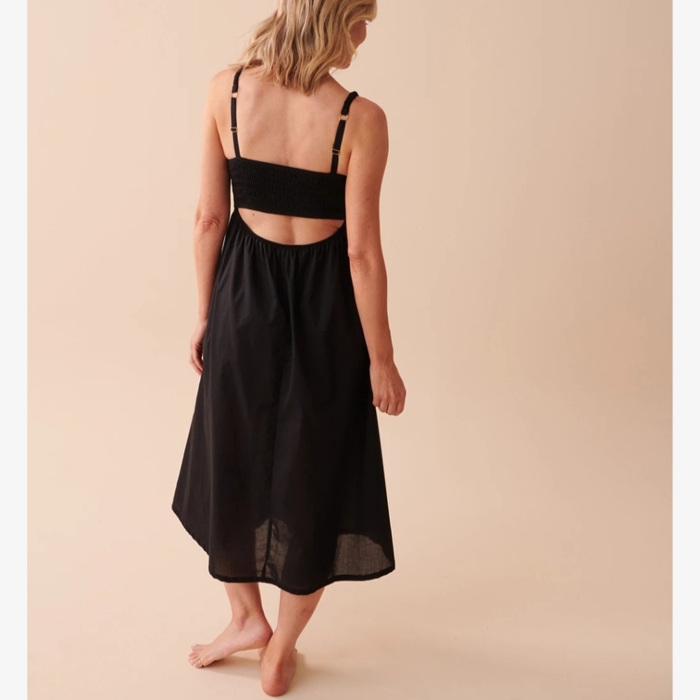 NWT La Vie En Rose Black Smocked Bust, Open Back Lightweight Maxi Dress Sz Large